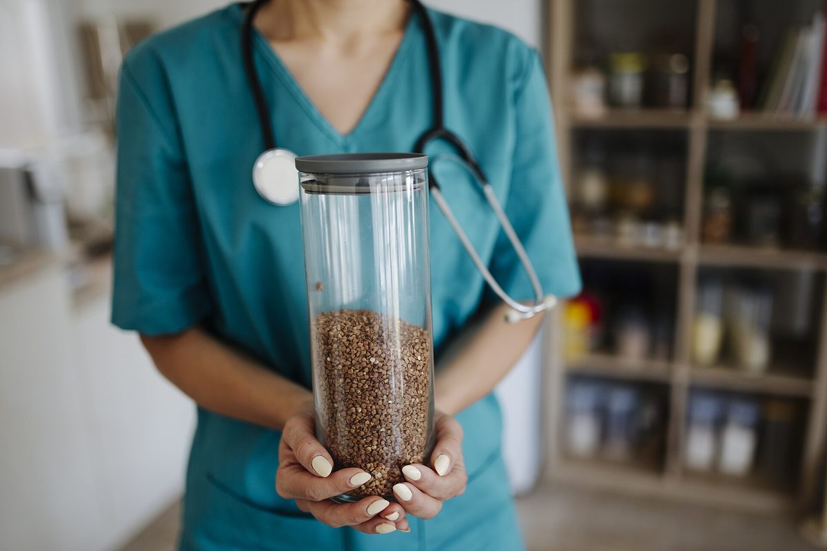 A nurse in scrubs